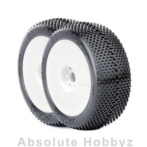 AKA Racing Gridiron II 1/8 Buggy Tires (Pre-Mounted) (White) (MED Long Wear) (2)