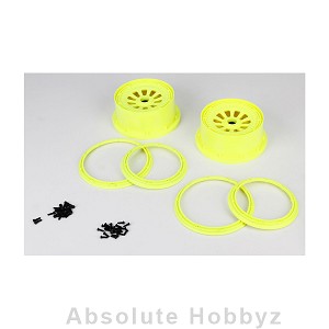 Losi Wheel & Beadlock Set, Flo Yellow (2), 5T