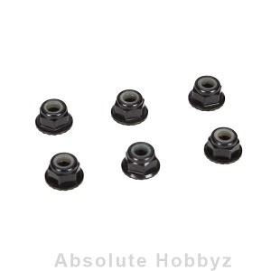 Team Losi Racing 4mm Aluminum Serrated Lock Nuts, Black (6)