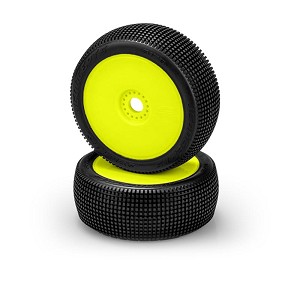 JConcepts Stalkers 1/8 Pre-Mounted Buggy Tire (Yellow) (Green) (2)