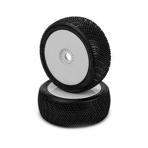 JConcepts Falcon Pre-Mounted 1/8th Buggy Tires (White) (Green Compound) (2)