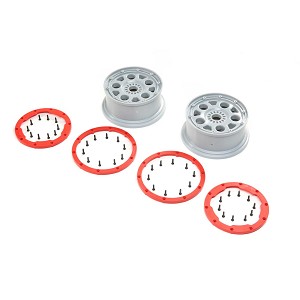 Losi 1/5 Front/Rear 4.75 Beadlock Wheels, 24mm Hex, Silver/Red (2): DBXL-E 2.0