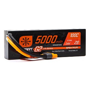Spektrum 7.4V 5000mAh 2S 100C Smart G2 Hardcase LiPo Battery: IC3
