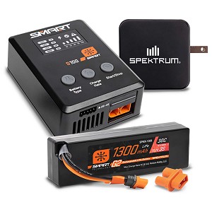 Spektrum Smart Powerstage Bundle: 1300mAh 3S 30C LiPo Battery (IC2) / S100 Charger / 65W Power Supply / Adapter