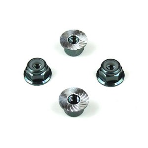 Tekno RC M4 Locknuts (aluminum, flanged, serrated, black (4pcs)