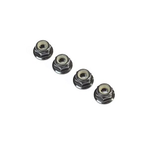 Team Losi Racing Black Alum Flanged Locknut, M4 x 0.7mm x 7mm (4)