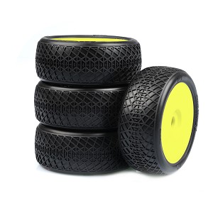 TZO Tires 101 1/8 Buggy Pre-Glued Tire Set (Yellow) (Supreme Clay) (4)